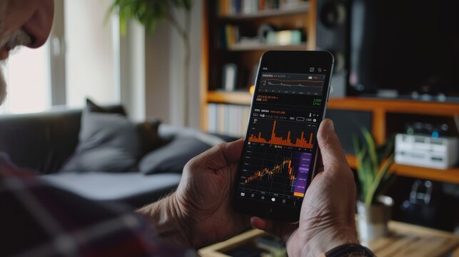 Senior Man Analyzing Stock Market Data on Smartphone
