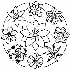 Obraz premium Flower icon sign outline isolated black and white element graphic design