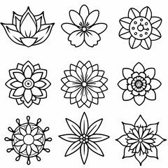Flower icon sign outline isolated black and white element graphic design