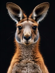 Fototapeta premium portrait of a kangaroo front face on dark background