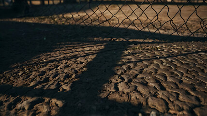 Fototapeta premium The shadow of a fence on the ground, symbolizing feelings of being trapped or confined by mental health issues.