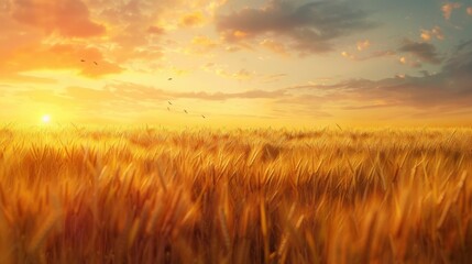 Obraz premium wheat field at sunset