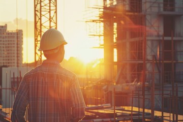 Construction engineer at a construction site sun flare sunny day