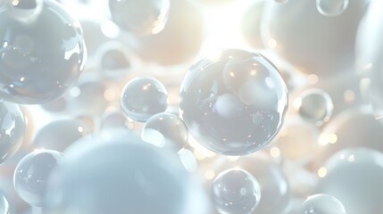 A bunch of white spheres are floating in the air