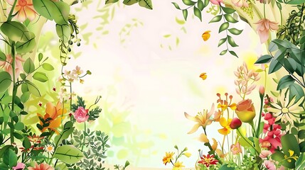 Wedding card with a whimsical garden theme an open area for text at the top