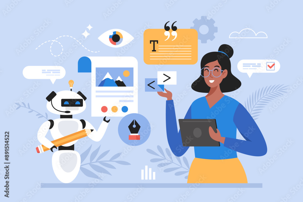 Wall mural artificial intelligence business concept. modern vector illustration of people using prompt engineer