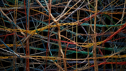 A mass of tangled strings or wires, illustrating the confusion and complexity of mental illness.