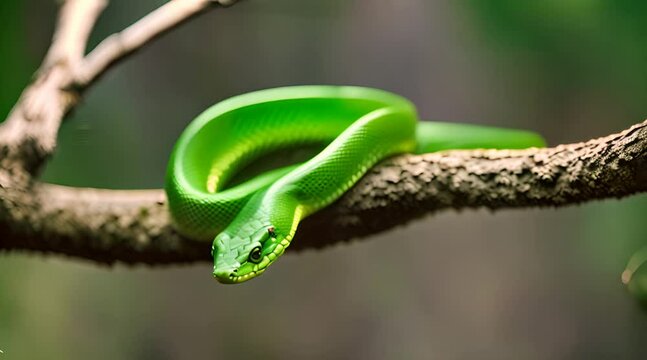 green snake on tree