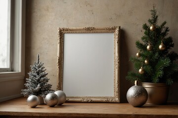 blank frame mockup, christmas interior mockup 