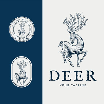 Deer mascot logo engraving style
