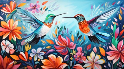 Obraz premium colorful hummingbirds in flowers