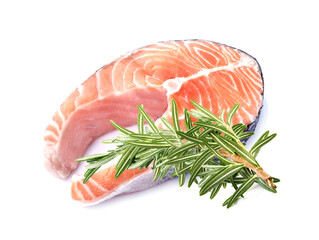 Salmon fish on white background closeup.  Steak isolated.