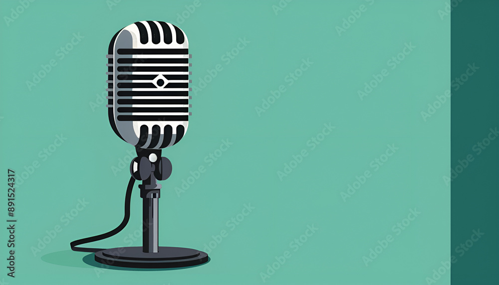 Poster Mic for singer music and voice recording, Microphone, Podcast Mic with green background