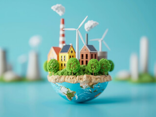 Green Energy Community with Wind Turbines and Solar Panels