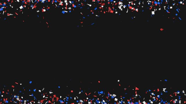 Loop Animation flying red, white, blue confetti on Alpha channel. Labor day