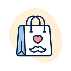 Fathers day shopping, shopping bag with mustaches and heart, father day icon