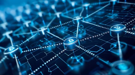 Obraz premium Unlocking the Power of Blockchain Technology with a Futuristic Circuit Board Design and Neon Lights