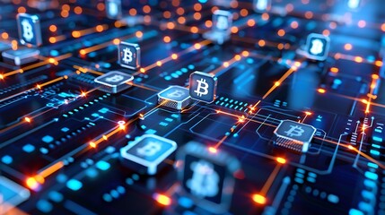 Fototapeta premium Unlocking the Power of Blockchain Technology with a Futuristic Circuit Board Design and Neon Lights