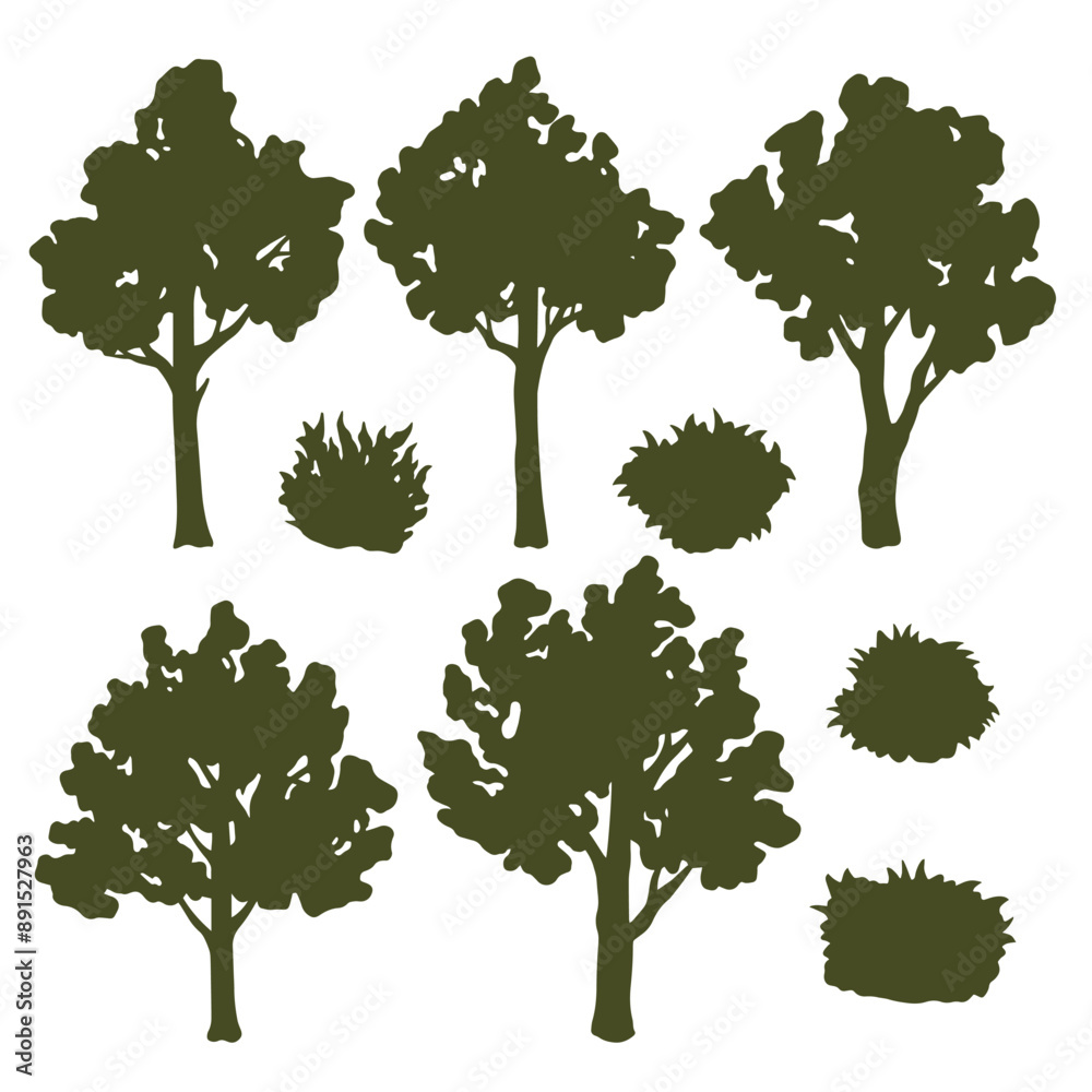 Poster tree silhouettes set logotypes green