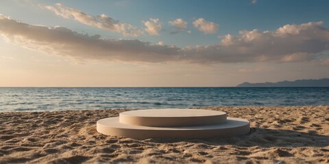 Beach podium background product summer sand display stand sea cosmetic.