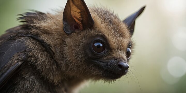 Close-up image of a bat's face with large ears.