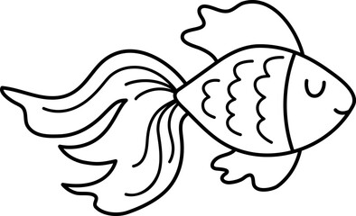 Vector black and white abstract fish icon. Under the sea line illustration or coloring page with cute funny creature. Ocean animal clipart. Cartoon underwater or marine clip art for children