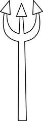Vector black and white trident icon. Fairy tale armor. Fairytale line sword or spear. Cartoon underwater prince or king weapon or accessory illustration or coloring page
