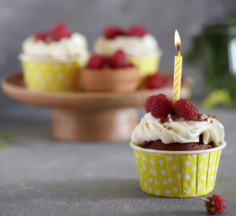 cupcakes with cream and holiday candles