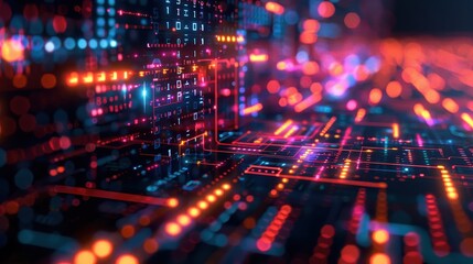 Obraz premium A colorful image of a computer chip with a lot of dots