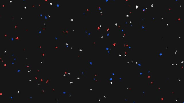 Loop Animation flying red, white, blue confetti on Alpha channel. Labor day