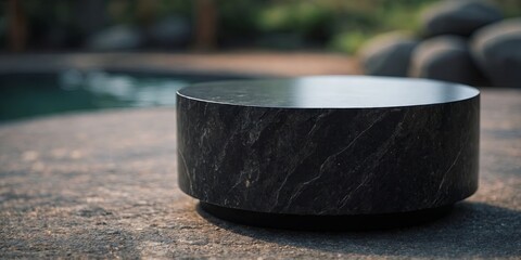 black podium for display product material from black stone can be use for presentation jewelry, watch, cosmetic.