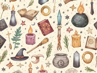 vintage witchcraft elements pattern illustration