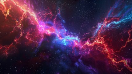 Cosmic Nebulae A Digital Painting of Red and Blue Swirling Energy, space, nebulae, universe, galaxy