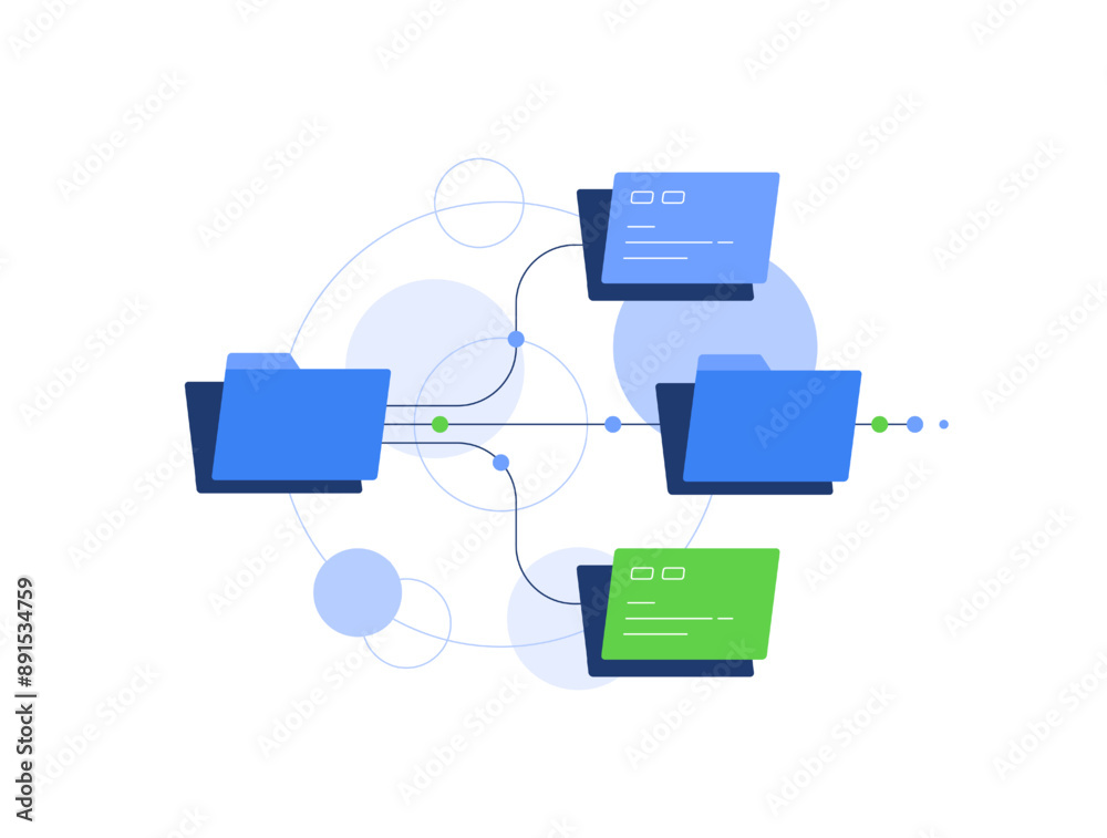 Wall mural file system and hierarchy,flowchart,folders and files,flat design icon vector illustration
