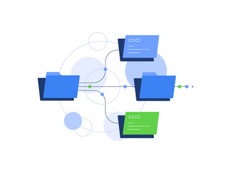 File system and hierarchy,Flowchart,Folders and files,flat design icon vector illustration