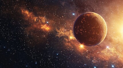 Obraz premium Golden Planet in a Starry Sky, Digital Art, Cosmic Landscape, Space Exploration