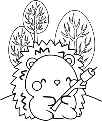 a vector of a cute hedgehog roasting marshmallow