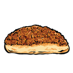 Beef floss bread food illustration isolated on square white background. Simple flat roti abon sapi cartoon art styled drawing.