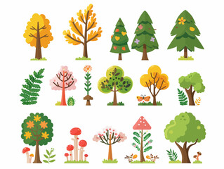 Collection of trees. Vector illustration in flat cartoon style isolated on white background.