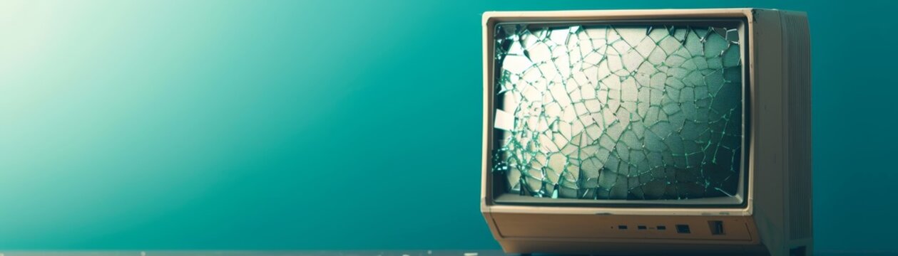 Cybersecurity Nightmare Broken Screen on Old PC in Abandoned Setting