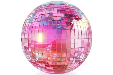 Vibrant pink disco ball reflecting colorful lights, perfect for party, dance, or celebration themes in stock photos.