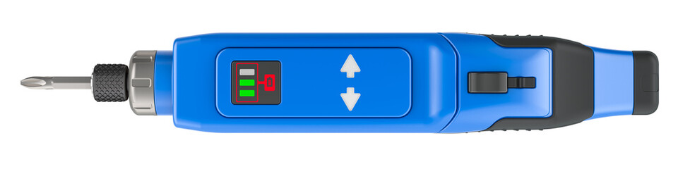 Blue Cordless Screwdriver, Electric Screw Driver. 3D rendering isolated on transparent background