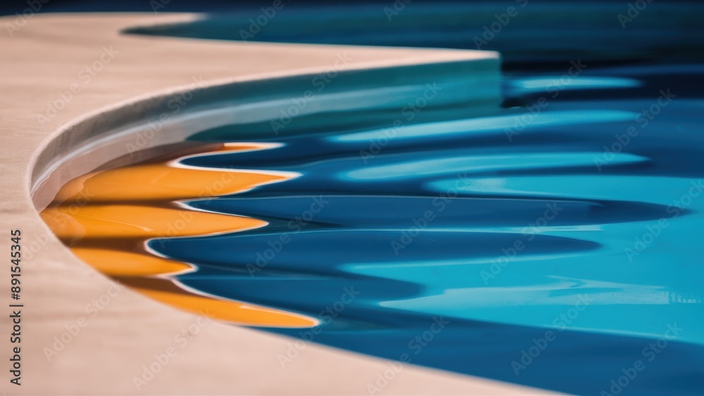 Wall mural A close up of a blue pool with orange and yellow waves, AI