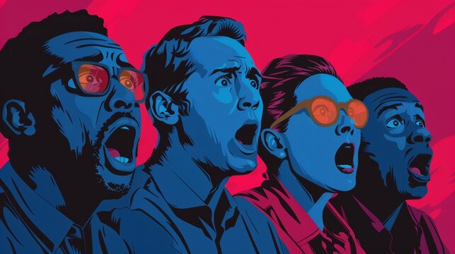 Election night watch party with people watching results on TV, excited and anxious expressions, [anticipation], [community event]