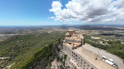 Santuari de Sant Salvador, Mallorca, Spain, balearic island from above with town of arta in background