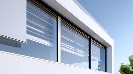 A detailed close-up of a passive solar house with large south-facing windows, promoting energy efficiency, high-resolution photo, realistic photo, cinematography, hyper realistic