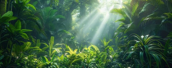 Fototapeta premium A lush, dense forest canopy with sunlight filtering through.