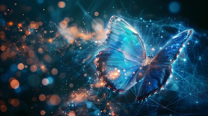 Digital Blue Butterfly Glowing Abstract Network Light AI Generated