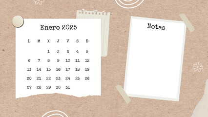 paper on a cork board, Enero