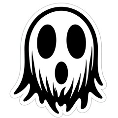 Ghostly face with hollow eyes. Halloween sticker with white border isolated on white background. Horror and monster stickers concept